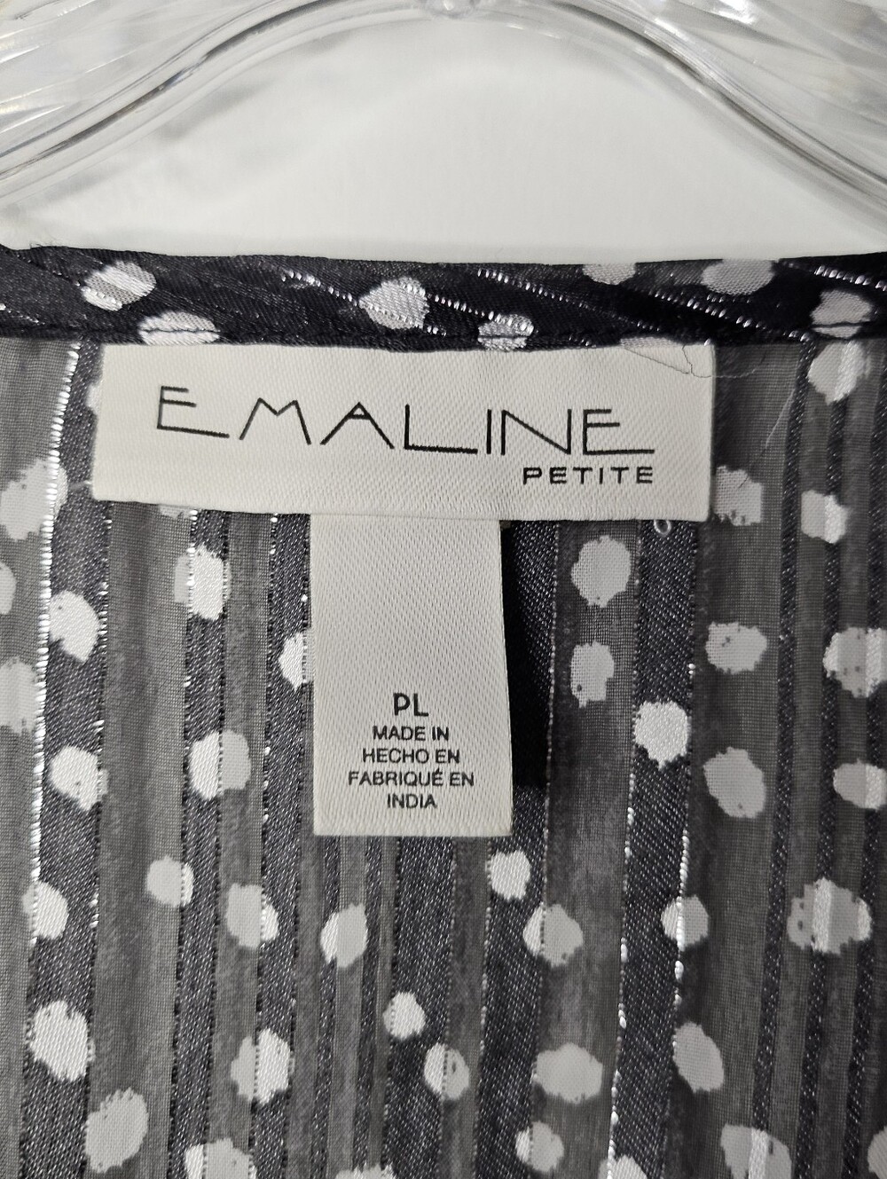 Emaline Petite Large Black Polka Dot Blouse Ruffle Smocked Peplum Sheer Metallic - Picture 8 of 14